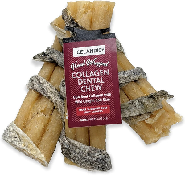 Icelandic+ Beef Collagen Dental Chew Stick Wrapped with Fish 4" Dog Treat