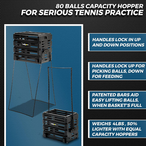 80 Tourna Ballport Tennis Ball Hopper Holds Balls Durable and Lightweight Blue