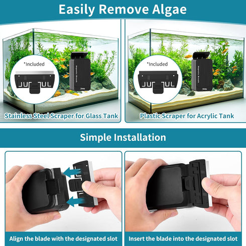 2 0.2 Inch hygger Aquarium Magnet Glass Cleaner, Magnetic Fish Tank Cleaner with Blades for Glass and Acrylic