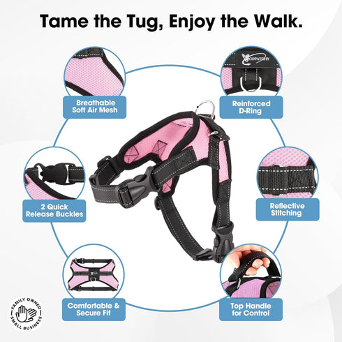 No Pull Adjustable Dog Harness with Handle - Comfortable Soft All Weather Mesh, Easy On for Small Medium Large Dogs