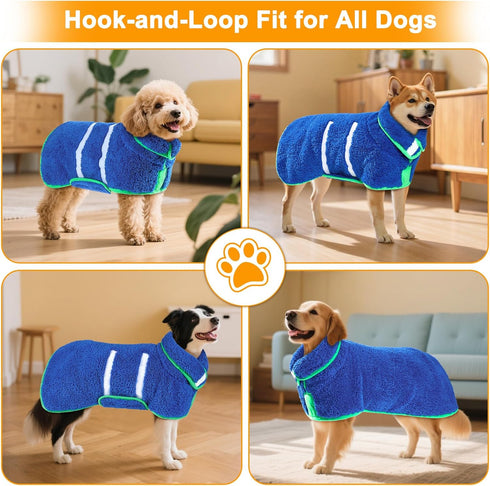 Dog Bathrobe Super Absorbent Dog Towels Large Quick Drying Robes for After Bath Soft Adjustable Warm Keeping Dogs