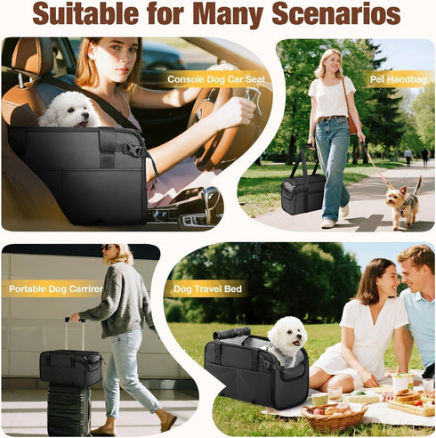 (Width9.5in) 10-18lbs, YUDODO Large Dog Car Seat for Center Console Fits Anti-Slip Puppy Cat Travel Portable Booster
