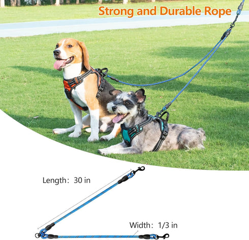 Taglory Double Dog Leash - Reflective Rope, No Tangle Design for Two Dogs, Puppy Small Medium Breeds, Blue