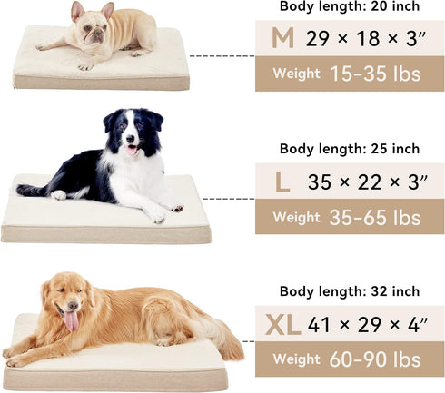 Memory Foam Large Dog Bed, Orthopedic Crate Bed with Cooling Gel Foam, Waterproof Liner, Washable Cover, Beige