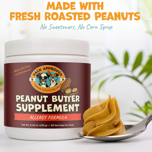 Pack (239g) Approved Dog Peanut Butter - Aids Dog Itching Skin Relief & Allergy Support with Colostrum - Contains