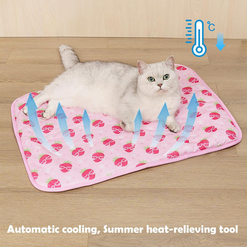 Dog Ice Pad, Ice Silk Cooling Mat for Cats, Summer Bamboo Breathable Pet Cooling Pad (Strawberry, S)