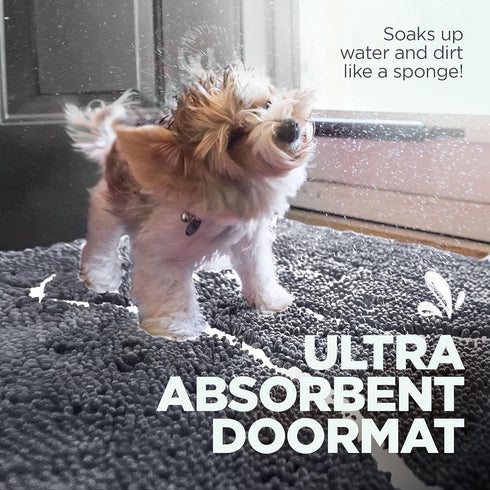 Soggy Doggy Doormat with Bone Design, Microfiber Chenille Indoor Wet Dog Mat for Muddy Paws, Gray/Light Gray