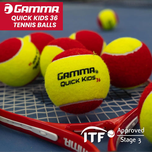 GAMMA 10 Quick Kids Training Tennis Balls for Kids & Beginners, Low-Compression Core Reduces Speed & Bounce, Great