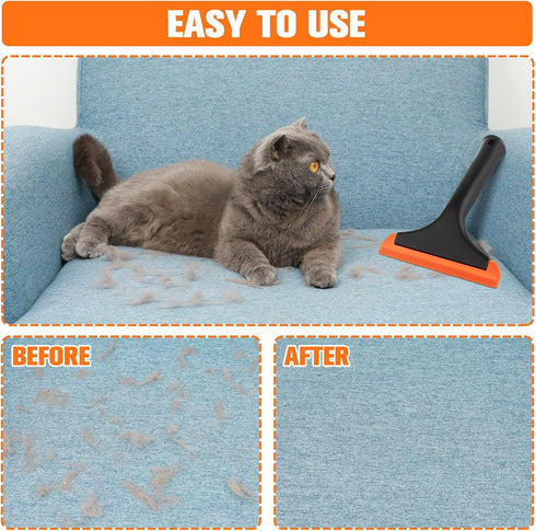 Silicone Pet Hair Removal, Rubber Carpet Rake with 8in Long Handle for Furniture, Couch, Carpet
