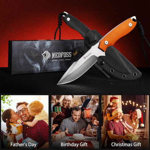 NedFoss Survival Knife with Fire Starter, Kydex Sheath, 9.25" Full Tang Camping Knife for Outdoor Hunting Fishing
