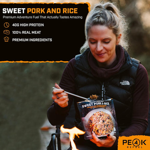 Backpacking 2-Pack (4 Peak Refuel Sweet Pork and Rice | Freeze-Dried Hiking, & Camping Meals | Amazing Taste | Real