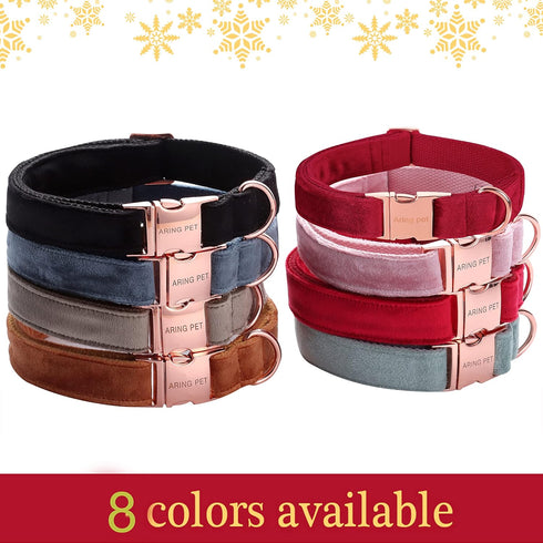 ARING PET Velvet Dog Collar Set, Cute Adjustable Christmas Red Collar and Leash with Metal Buckle for Small, Medium,