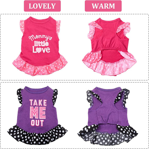 2 Pieces Dog Dresses for Small Dogs, Cute Girl Dress and Puppy Shirt Skirt, Summer Clothes Apparel for Dogs and Cats