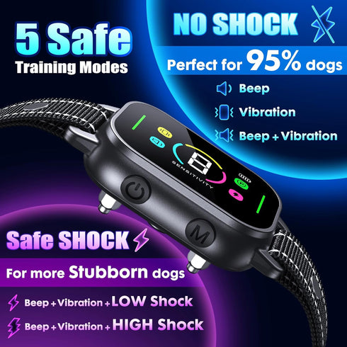 NHUJK Smart Bark Collar for Small Medium Large Dogs - Rechargeable Anti Bark Training Collar with 8 Adjustable