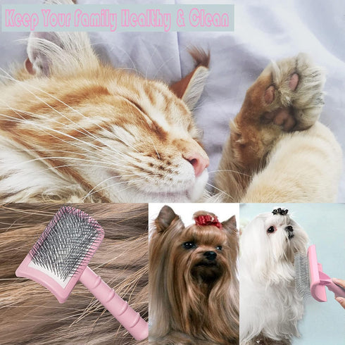 Large Slicker Brush for Dogs & Cats, Extra Long Pin Shedding Brush for Long Haired Pets, Pink