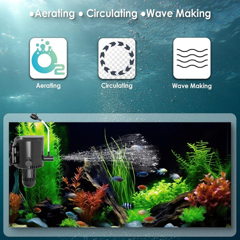 AquaMiracle Aquarium Powerhead Pump with Double Water Outlet & Aeration, 210GPH Fish Tank Water Pump Wave Maker for Aquarium, Submersible Aquarium Circulation Pump for 40-60 Gallon Tanks