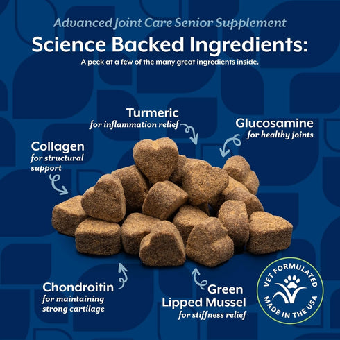 60 NaturVet Senior Advanced Joint Health Dog Supplement Includes Glucosamine, MSM, Chondroitin, Collagen Helps Supports