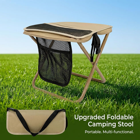 AZSRKRBM 260lbs, Backpacking, Portable Folding Stool with Pocket, Compact Camping Chair Heavy Duty Supports Lightweight