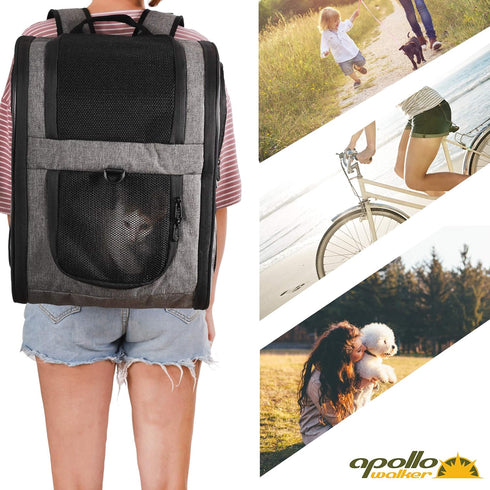 Apollo Walker Pet Carrier Backpack for Large/Small Cats and Dogs, Safety Features and Cushion Back Support for Travel