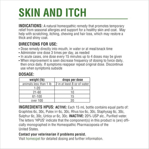 HomeoPet Skin and Itch Relief for Dogs and Cats, Natural Coat Soother, 15 Milliliters
