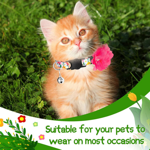 Weewooday 4 Pcs Spring Cat Collars for Girls, Adjustable Floral Collars with Bell for Holiday Party and Daily
