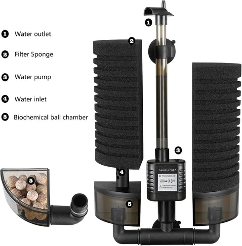 4 1 Carefree Fish Aquarium Filter with Water Pump Sponges and Bag of Filtered Ceramic Balls Fish Tank Quiet Filter
