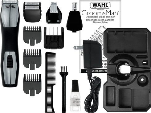 9855-300 Wahl Groomsman Pro All-in-one Rechargeable Grooming Kit, Black/Silver