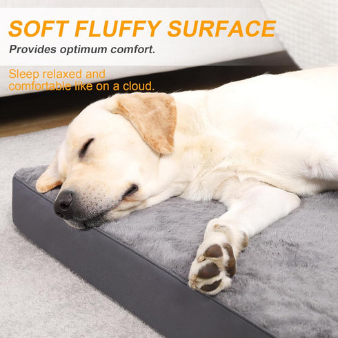 KSIIA Orthopedic Dog Bed, Waterproof for Large Dogs, Deluxe Plush Washable, 41 x 27 Inch, Dark Gray