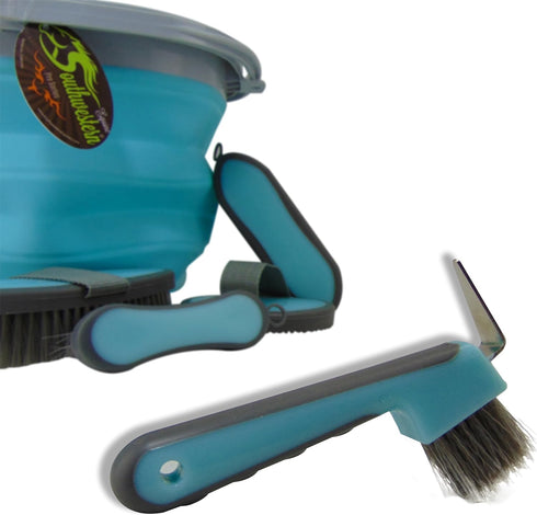 10 5 Collapsible Grooming Kit Liter Bucket and Grooming Tools - By Southwestern Equine - Turquoise