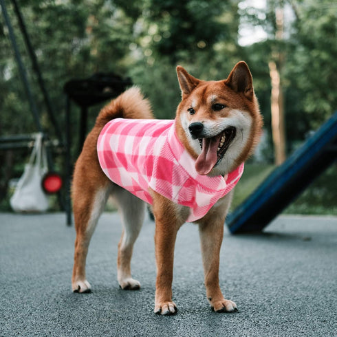ASENKU Plaid Dog Fleece Vest, Soft Comfortable Pet Pajamas, Warm Winter Dog Shirt Jacket for Cold Weather - Red, XXS