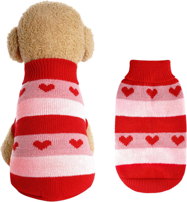 Dog Heart Knitted Sweater - Warm Pet Clothes for Small Puppies & Cats (Red, M)