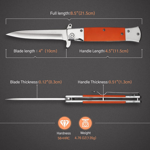 GVDV Folding Pocket Knife with G10 Handle, 7Cr17 Stainless Steel EDC Knife with Safety Liner-Lock, Camping Hunting Survival Knife for Men Women, Orange by GVDV