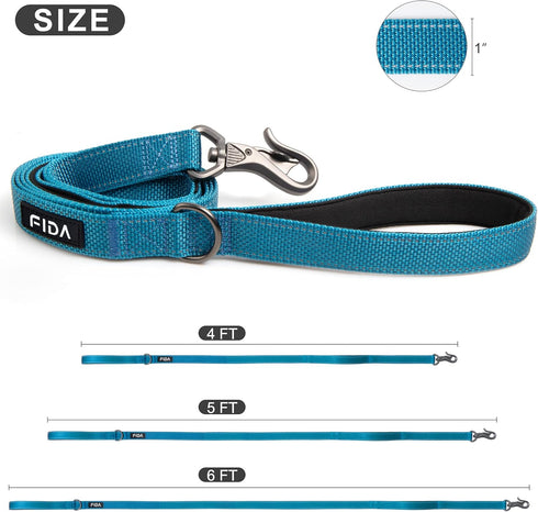 Fida 4 FT Heavy Duty Dog Leash with 2 Padded Handles, Traffic Handle & Easy Snap Hook, Reflective Walking Lead