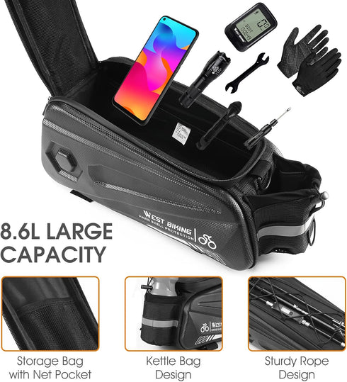 West Biking Bike Rear Seat Bag, Double Water Resistant Zipper Bicycle Trunk Pannier, 8.6L Capacity