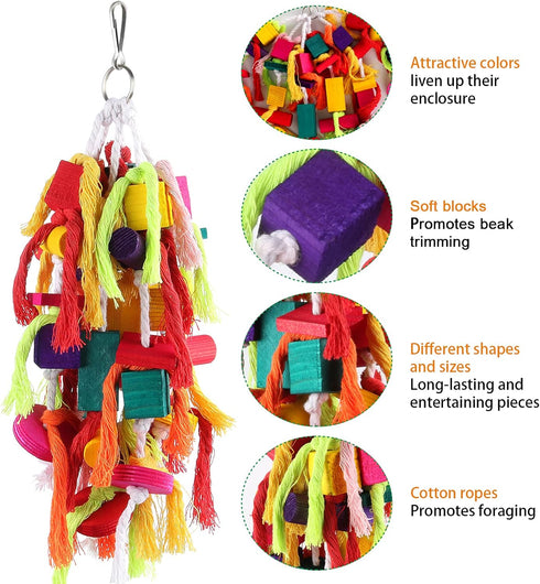 Rypet Large and Small Parrot Chewing Toys, Wooden Block Tearing Toys for Conures, Cockatiels, African Grey