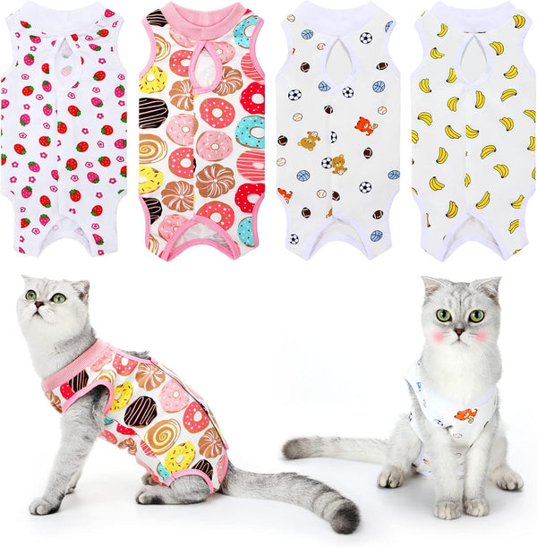 4 Pieces Cat Recovery Suits Body Wraps - Breathable Recovery Clothes for Cats Small Dogs, Abdominal Weaning (Banana,