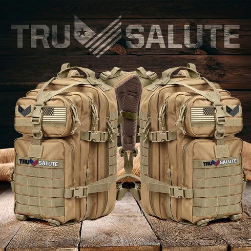 Tru Salute 45L Military Tactical Backpack, Large Army 3 Day Assault Pack Molle Bugout Bag (Tan)