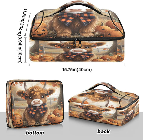 ALAZA Insulated Casserole Carrier for Hot or Cold Food, Baby Highland Cow Fall Food Carrier for Potluck Cookouts