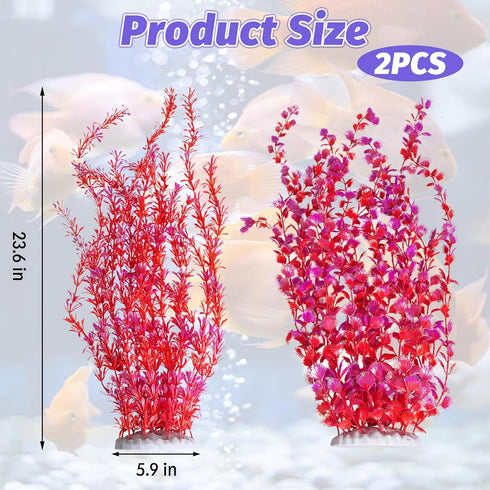 23.6-inch Tall,2PCSRed Hamiledyi Aquarium Plastic Plants Aquarium Decor Artificial Fish Tank Plants,Tall Fish Tank