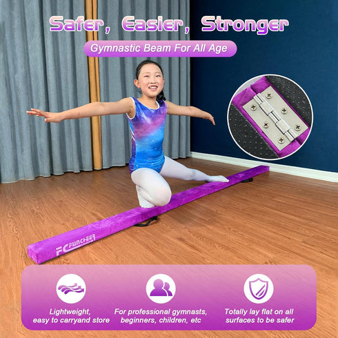 8FT FC FUNCHEER Folding Balance Beam -Gymnastics Floor Beam -Gymnastics Equipment for Kids,Wood core- Anti-Slip Bottom