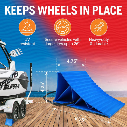 Trailer Wheel Chocks with Rope or Wheel Dock for Boat Trailer, Travel Camper, RV Accessories, Tire Chock Blocks for