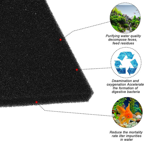 Honoson 4 Pack Aquarium Bio Sponge Filter Media Pad, Open Cell Foam Sheet Cut to Size, Black (8 x 4 x 1 Inch)