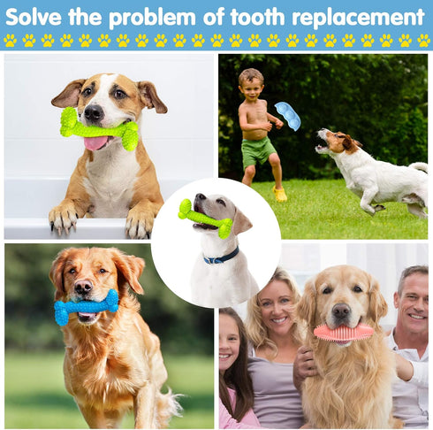 Skylety 6 Pieces Puppy Teething Chew Rings Toys - Rubber Bone-shaped Puppy Teething Toy for 2-8 Months