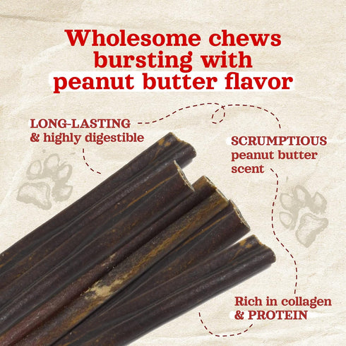 Natural Farm Peanut Butter Flavor Collagen Sticks for Dogs (12 Inch, 12 Pack) - Rawhide Alternative Chews with
