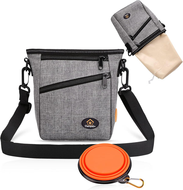 Ownpets Dog Training Pouch: Pet Treat Pouch with Collapsible Bowl, 4 Ways to Wear, Grey
