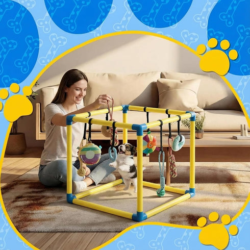 8 16.5 Inch Soulchen Puppy Play Gym with Hanging Toys, Small Dogs Enrichment Interactive Toys Pets Indoor Jungle Gym