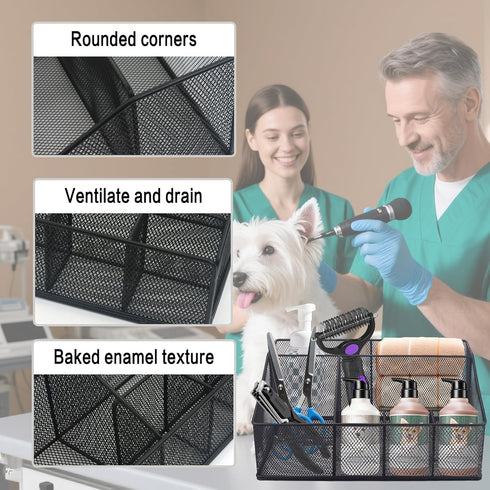 6-Compartment Blanket,Shampoo,Trimmer,Clipper,Brush Universal Pet Grooming Supplies Organizer, Dog Storage Organizer