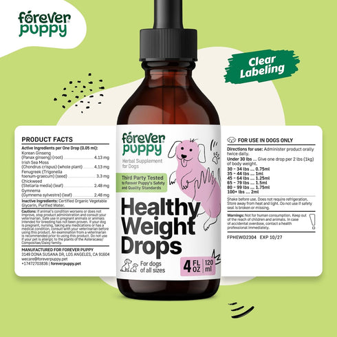 Healthy Weight Drops for Dogs, Weight Management Supplements with Irish Sea Moss & Fenugreek for Small, Medium, Large