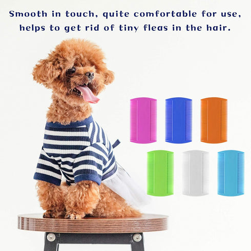 AUEAR 12 Pack Double Sided Fine Tooth Pet Flea Lice Combs for Dogs Cats, Grooming Combs in 6 Colors, Tick Removal Tool