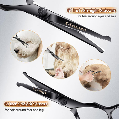 Gimars Professional 4CR Stainless Steel 6 in 1 Grooming Scissors for Dogs, Safety Round Tip, Heavy Duty